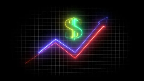 Dollar Is Rising. Neon Lighted icon Arrow Pointing Up. Profit money. Cash a.. Video stock 308849335