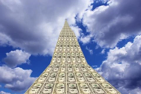 Dollar road going away to blue sky Illustrazione stock