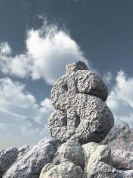 Dollar rock under cloudy blue sky - 3d illustration Stock-Illustration