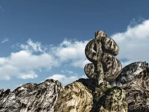 Dollar rock under cloudy blue sky - 3d illustration Stock-Illustration