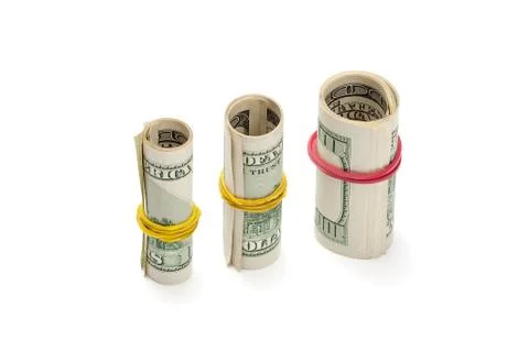 Dollar rolls set on white Stock Photos