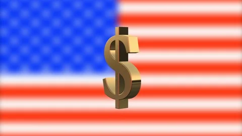 Dollar rotates against the background of the flag Stock Footage 128757579