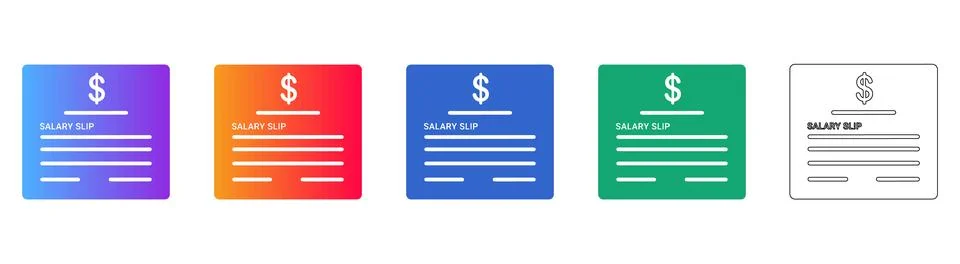 Dollar Salary Slip Document Icon Set Stock Illustration