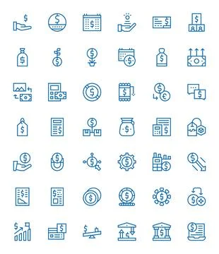 Dollar Scalable Vector Set featuring 42 Editable Regular Line 64x64 Icons Stock Illustration