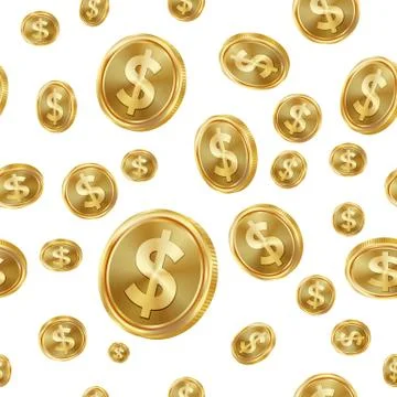 Dollar Seamless Pattern Vector. Gold Coins. Isolated Background. Golden Finance Illustrazione stock