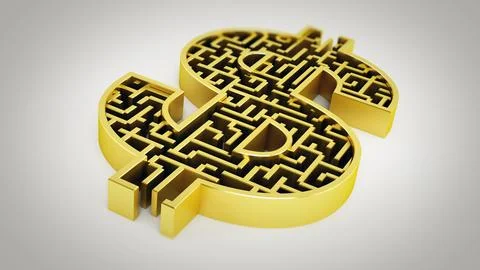 Dollar shaped maze isolated on white background. 3D illustration Stock Illustration