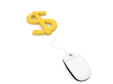 Dollar sign and computer mouse on a white background. Stock Illustration