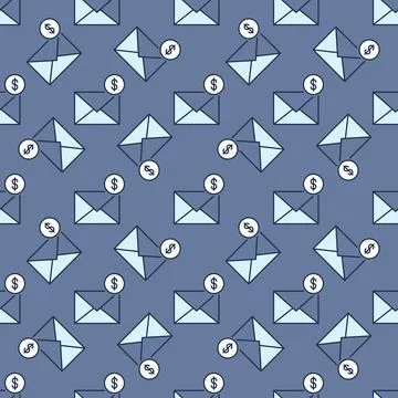 Dollar Sign and Envelope vector Email colored seamless pattern Illustrazione stock