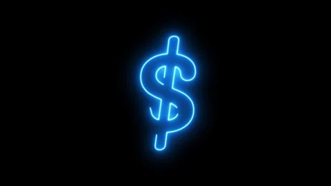 Dollar sign animated glowing blue neon outline line drawing loop on 4k blac.. Stockbeeldmateriaal 344205390