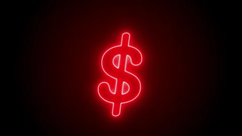 Dollar sign animated glowing red neon line pulse loop on 4k dark red vignet.. Stock Footage 344205409