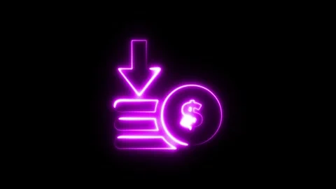 Dollar sign with arrow down neon line animation isolated on black background Stock Footage 320063581