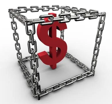 Dollar sign in chain box Stock Illustration