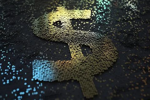 Dollar sign consisting of numbers. Digital currency or crypto fintech related Illustrazione stock