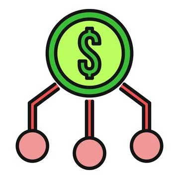 Dollar sign distributing money to multiple accounts Stock Illustration