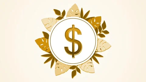 Dollar sign emblem framed by tropical leaves on soft mint background animatio Stock Footage 333924634