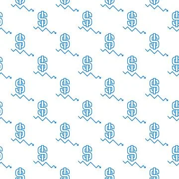Dollar Sign with Falling Arrow - Devaluation vector seamless pattern Illustrazione stock