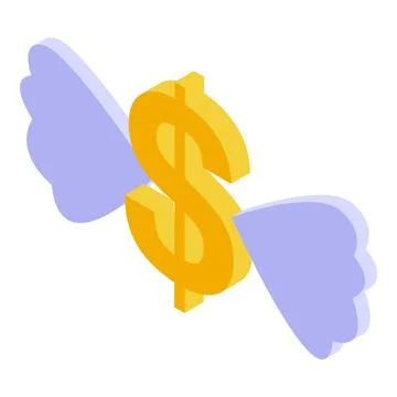 Dollar sign flying with wings representing volatile price isometric icon Stock Illustration