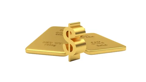 Dollar sign with gold bars with alpha channel in 3D animation. 4K resolution Stock Footage 163874420