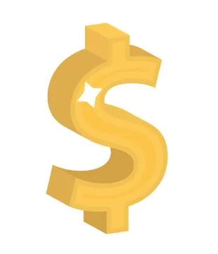 Dollar sign icon, flat design. Gold  figure, isolated on white background. .. Stock Illustration