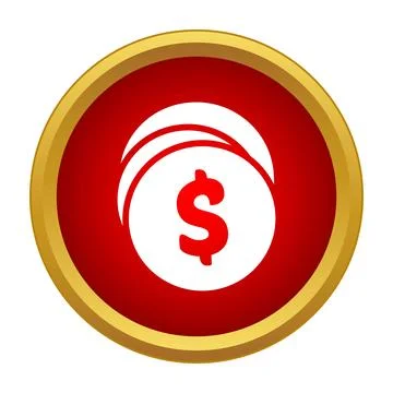 Dollar sign icon on red button with gold frame Stock Illustration