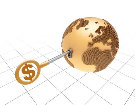 Dollar sign key opens the earth, global economic development Illustrazione stock