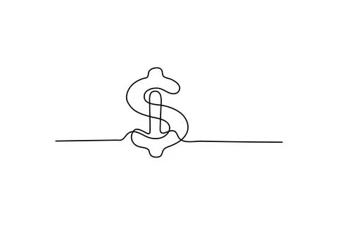 Dollar sign linear background, one solid line drawing of dollar sign. Vecto.. Stockillustratie