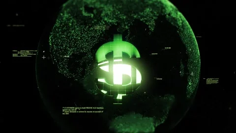 Dollar sign logo on Technologic Earth surrounded by a Network of Graphics Stock Footage 343464535