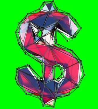 Dollar sign made in low poly style red color isolated on green background. Stock Illustration
