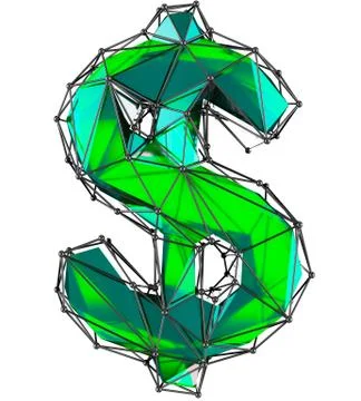 Dollar sign made in low poly style green color isolated on white background. Illustration
