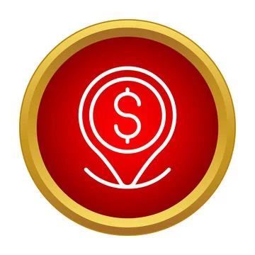 Dollar sign map pin concept on red icon Stock Illustration