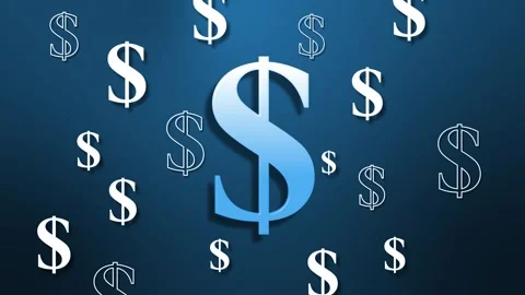 Dollar sign with multiple smaller dollar symbols on dark background animation Видео 334760953