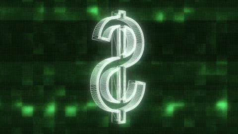 Dollar sign on old led lcd display illustration background loop - new quality Stock Illustration