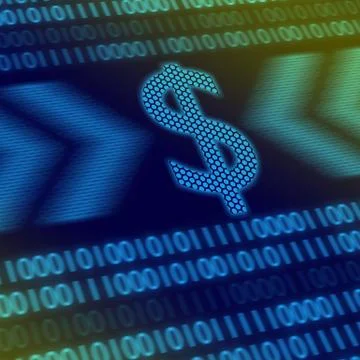 Dollar sign or symbol with binary codes on background Illustrazione stock