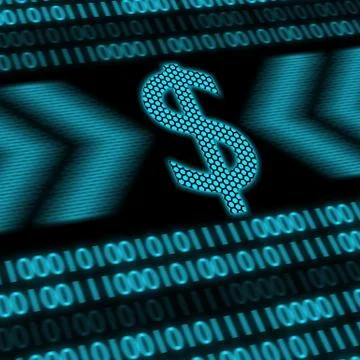 Dollar sign or symbol with binary codes on background Illustrazione stock