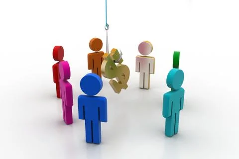 Dollar sign pick with  fish hook  among the people Stock Illustration