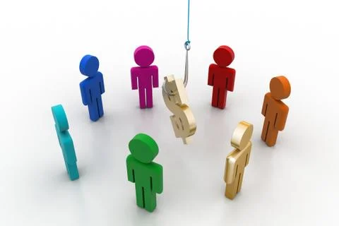 Dollar sign pick with  fish hook  among the people Stock Illustration