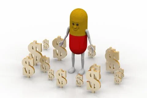 Dollar sign with pill Free Stock Illustration