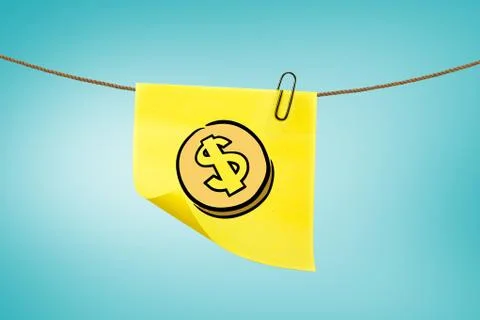 Dollar sign on post-it with blue background Illustrazione stock
