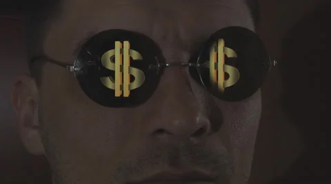 Dollar sign reflected in sunglasses on the face of men Stock Footage 49965364