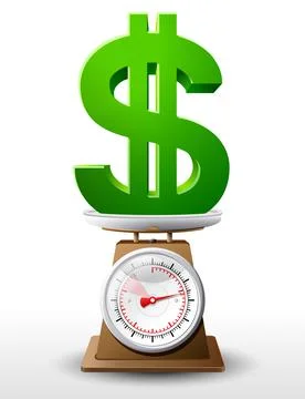 Dollar sign on scale pan Stock Illustration