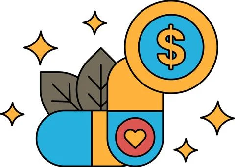 A dollar sign is surrounded by a leaf and a heart Stock Illustration