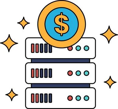 A dollar sign is on top of a stack of servers Stock Illustration
