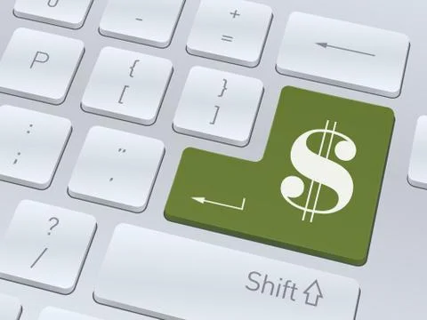 Dollar sign on white computer keyboard. Vector illustration. Stock Illustration