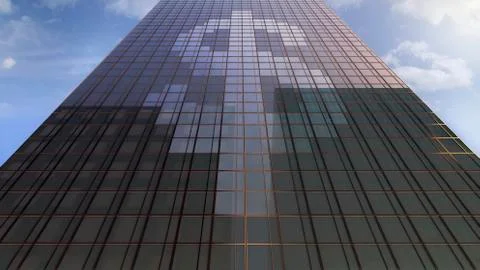 A dollar sign on the windows of an office building, low angle view Ilustración de archivo
