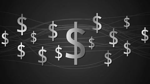 Dollar signs floating on a dark abstract background, showing money finance .. Vídeo Stock 337263356