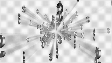 Dollar signs flying toward the screen on alpha channel background Stock Footage 141374337