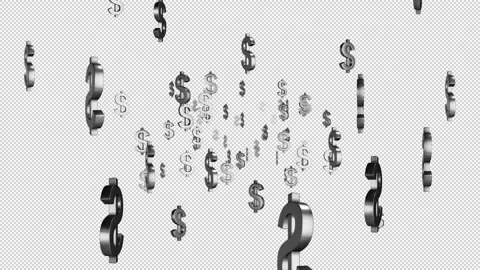 Dollar signs toward the viewer on an alpha channel background Stock Footage 141315071