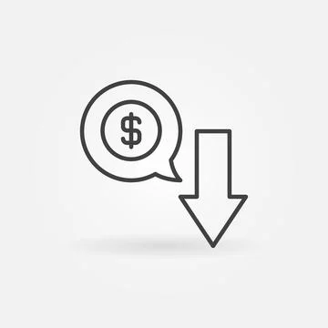 Dollar in Speech Bubble with Arrow vector Devaluation concept outline icon Illustrazione stock