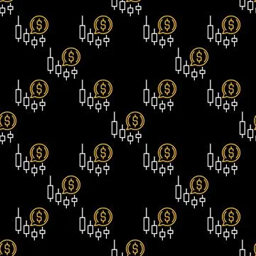 Dollar in Speech Bubble with Candlestick Chart vector outline seamless patter Illustrazione stock