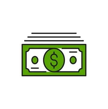 Dollar stack pack of green bills flat line icon Stock Illustration